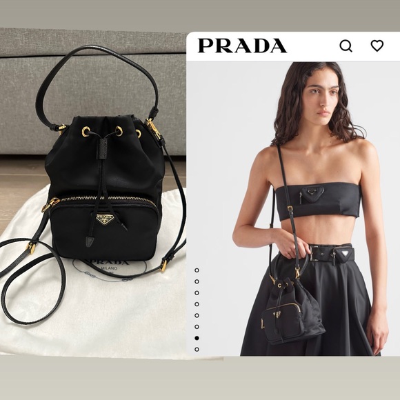 Prada Handbags - Prada Black Nylon Bucket Bag with Gold hardware